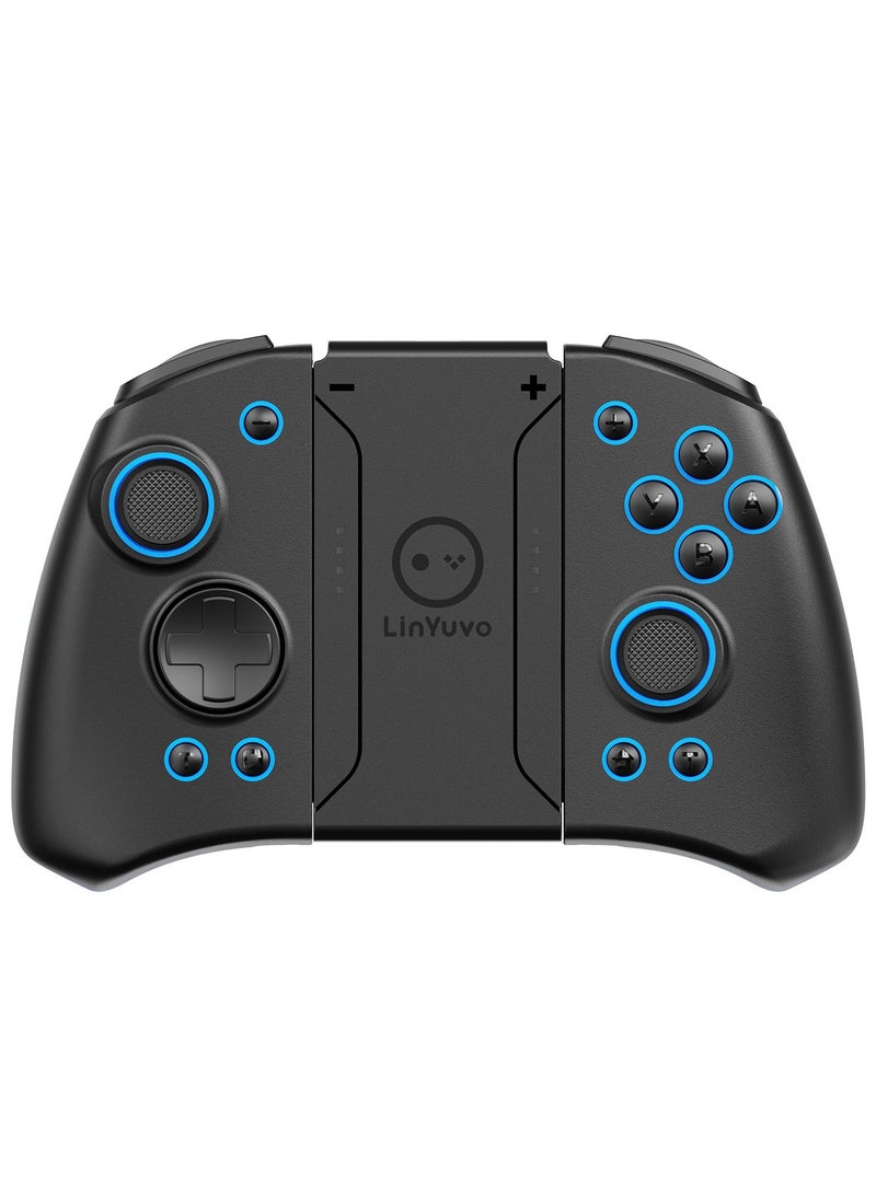 LinYuvo وحدة تحكم ألعاب بلوتوث Classic Joypad LinYuvo KS33 لجهاز Switch و Switch Lite و Switch OLED مع 8 ألوان من إضاءة RGB، عصا معدنية، جيروسكوب بستة محاور، وظيفة Turbo، اهتزاز مزدوج قابل للتعديل، وظيفة إيقاظ، تحكم بالحركة، انفجار سريع، بطارية 500mAh - Image 1